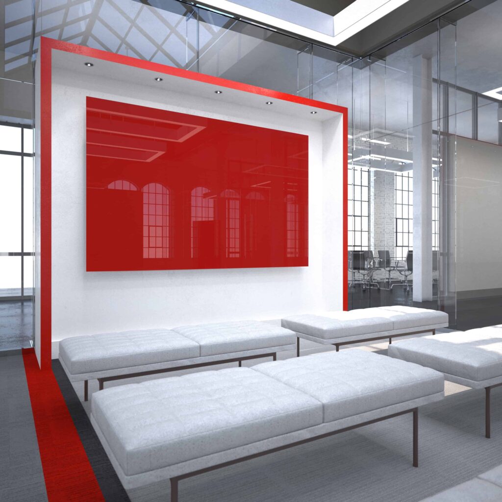 Clarus Float glassboard red with seating