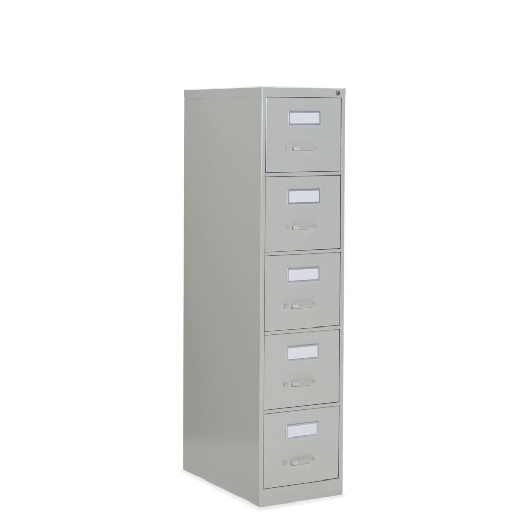 5-drawer metal vertical filing cabinet in light gray