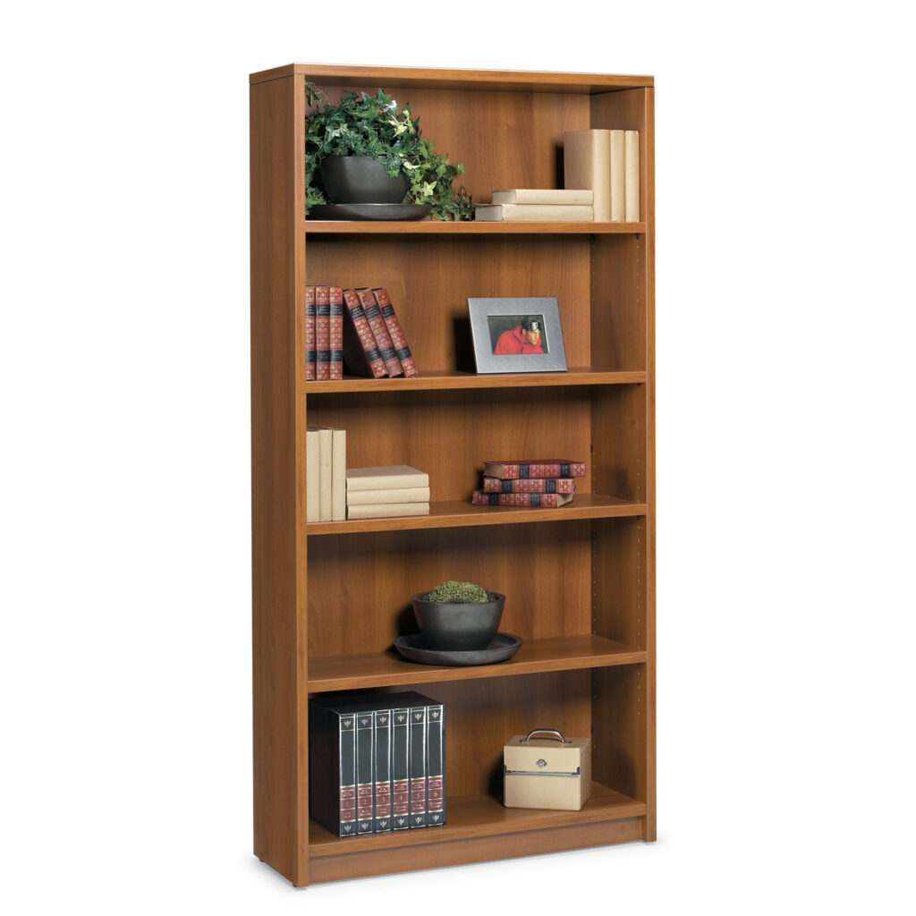 5-shelf laminate bookcase in walnut finish