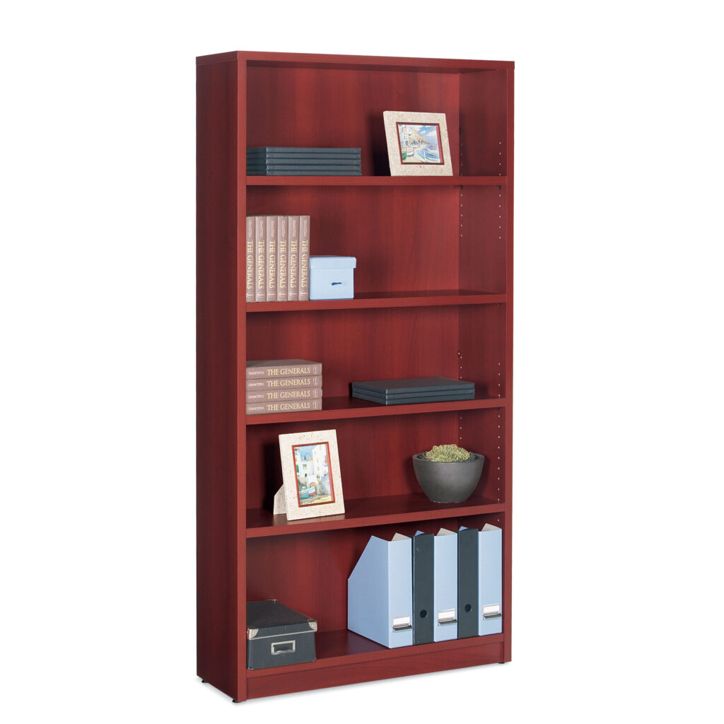 5-shelf laminate bookcase in mahogany