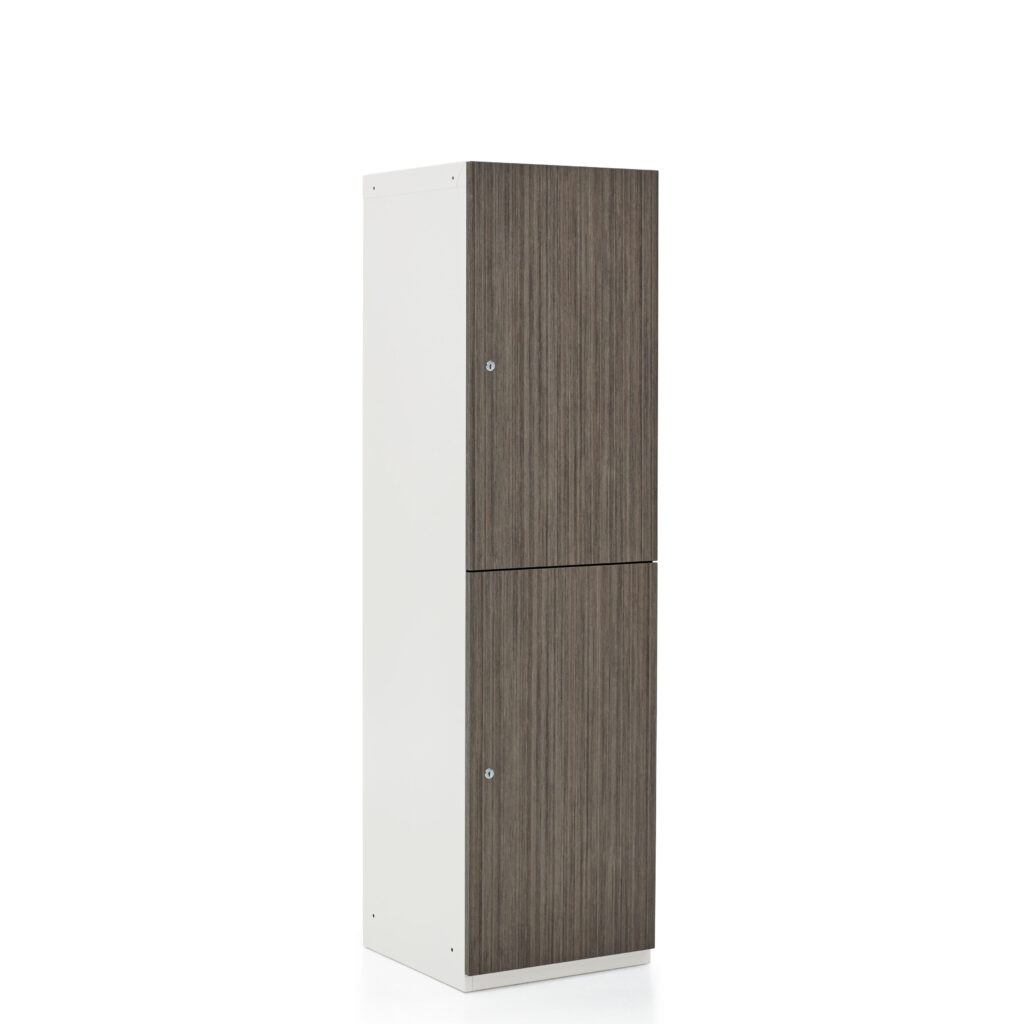 Locker unit with gray and white finish