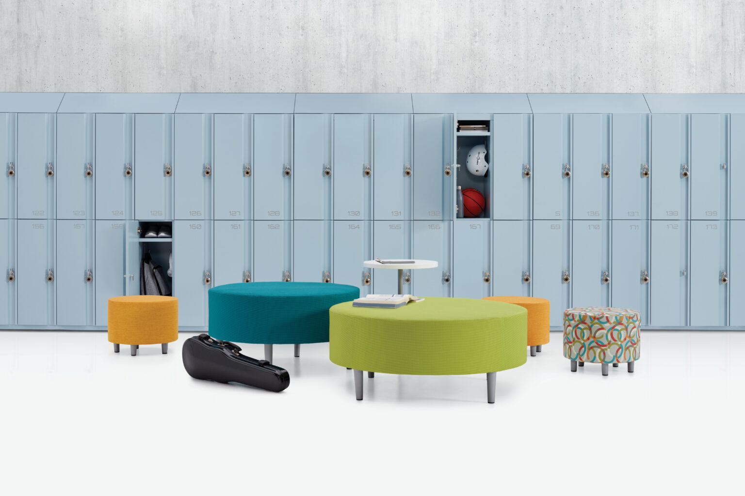Modern metal lockers in sky blue finish